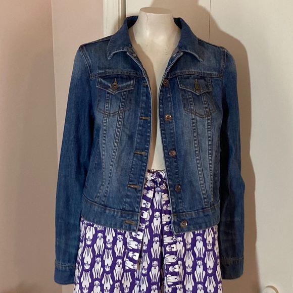 Stylus Cropped Blue Denim Jean Jacket Size SMALL Copper Buttons 100% Cotton - Picture 1 of 6